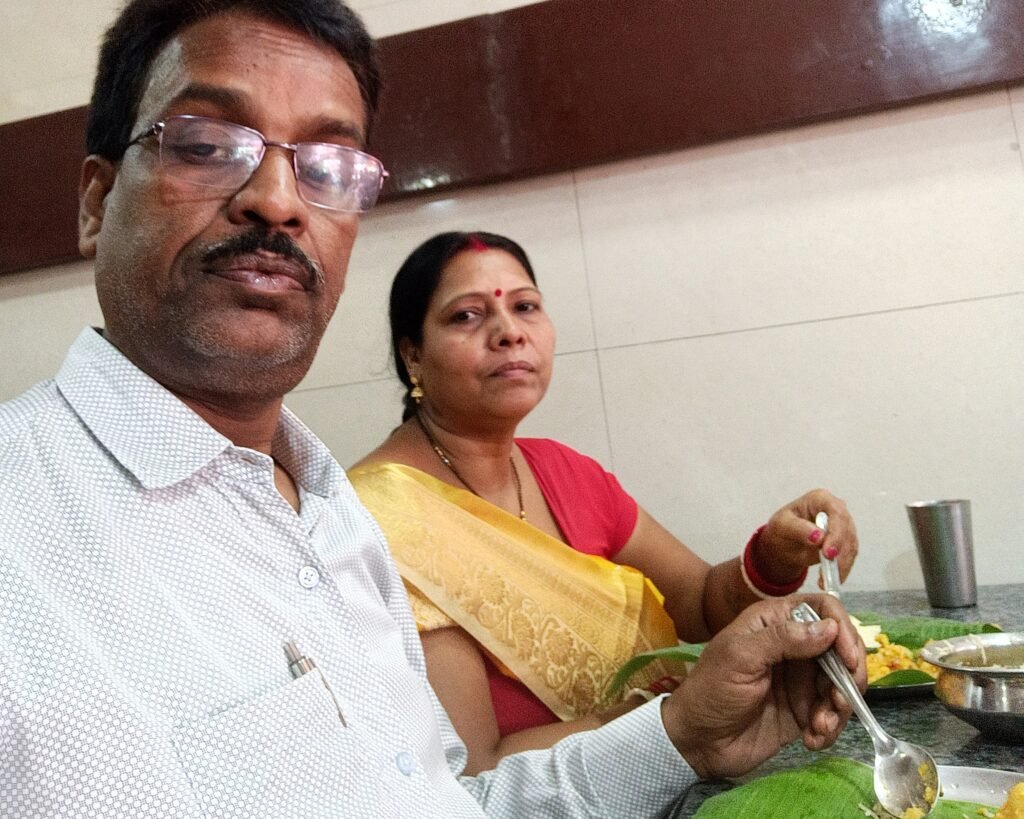 enjoying south indian famous dish pongal in a restaurent in Madurai