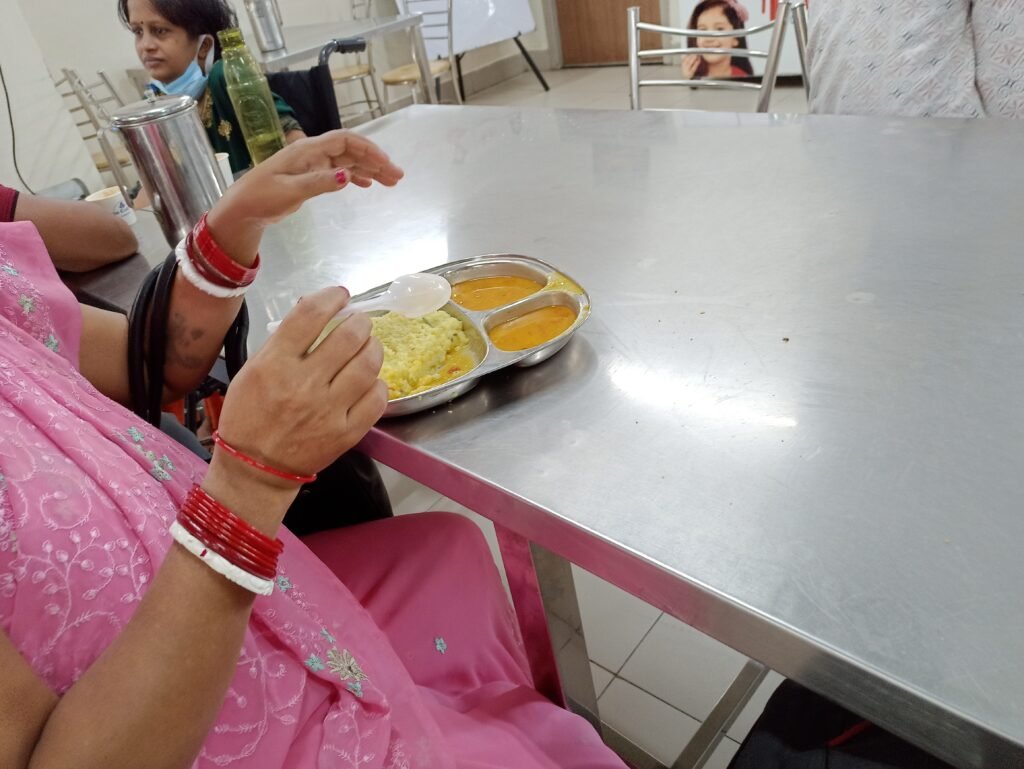 Enjoying Pongal in Cmc Vellore canteen after blood test.